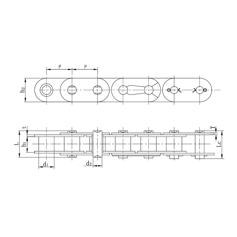 সোজা সাইড প্লেট সহ রোলার চেইন (বি সিরিজ)