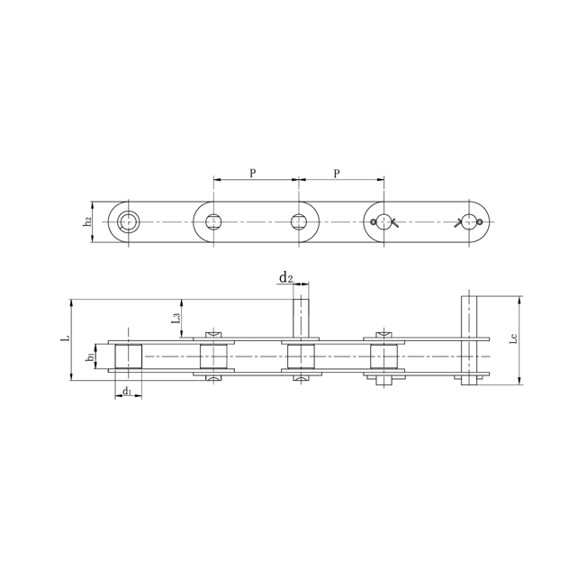 বর্ধিত পিন সহ স্টেইনলেস স্টীল ডবল পিচ পরিবাহক চেইন